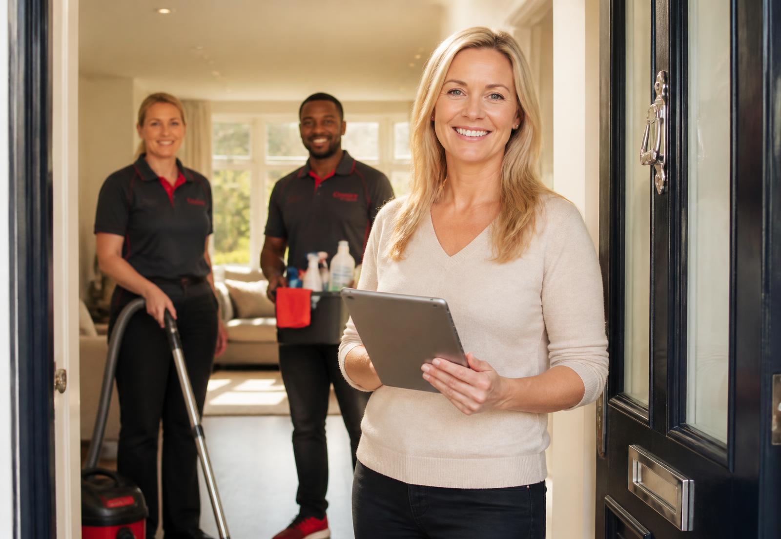 Poppies franchise owner with her cleaning team at a client's home